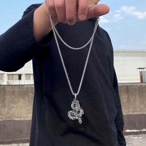 JWM Stainless Steel Pendant Necklace for Men with 23.6" Chain (Orient Dragon Necklace) in Kuwait