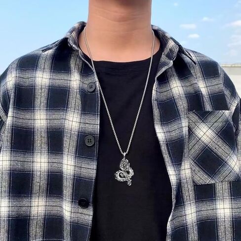 JWM Stainless Steel Pendant Necklace for Men with 23.6" Chain (Orient Dragon Necklace) in Kuwait