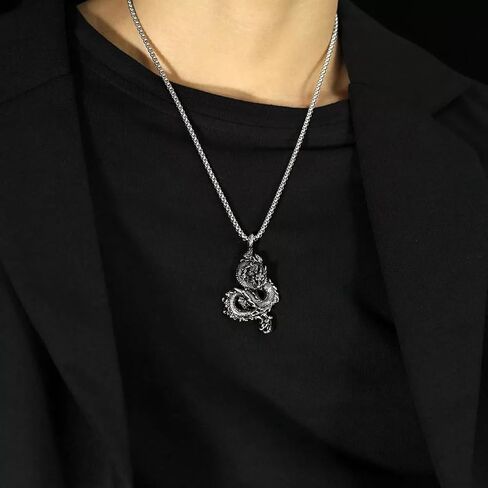JWM Stainless Steel Pendant Necklace for Men with 23.6" Chain (Orient Dragon Necklace) in Kuwait