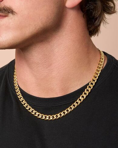 Lucky Brand Mens Stainless Steel Curb Chain Necklace - 20" Gold Tone-Plated 316L Stainless Steel in Saudi Arabia