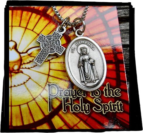 Saint Dymphna Necklace, Irish Saint Dymphna, Patron of Anxiety & Depression, Nervous and Mental Afflictions, 20" Stainless Steel Box Chain in Saudi Arabia