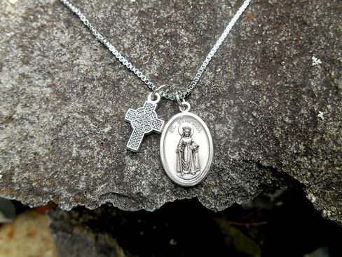 Saint Dymphna Necklace, Irish Saint Dymphna, Patron of Anxiety & Depression, Nervous and Mental Afflictions, 20" Stainless Steel Box Chain in Saudi Arabia