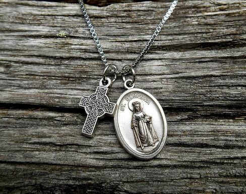 Saint Dymphna Necklace, Irish Saint Dymphna, Patron of Anxiety & Depression, Nervous and Mental Afflictions, 20" Stainless Steel Box Chain in Saudi Arabia