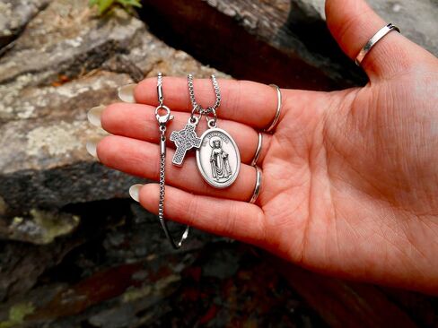 Saint Dymphna Necklace, Irish Saint Dymphna, Patron of Anxiety & Depression, Nervous and Mental Afflictions, 20" Stainless Steel Box Chain in Saudi Arabia
