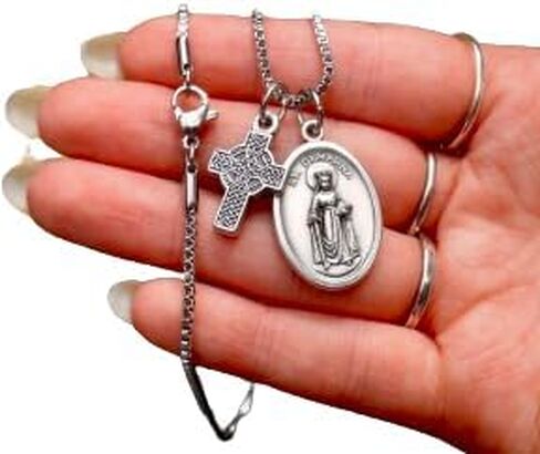 Saint Dymphna Necklace, Irish Saint Dymphna, Patron of Anxiety & Depression, Nervous and Mental Afflictions, 20" Stainless Steel Box Chain in Saudi Arabia