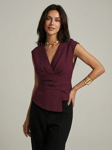 Womens Sleeveless V Neck Wrap Style Top Fitted Blouse Lightweight Pullover Shirt for Daily Wear and Layered Outfits in Saudi Arabia
