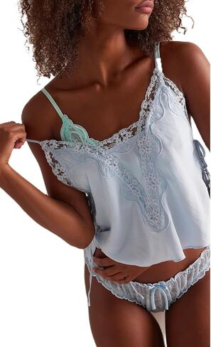 Women Lace Trim Satin Tank Tops Silk Spaghetti Strap V Neck Mesh Lace Camisole Top Y2K Flowy Going Out Layering Top in Saudi Arabia