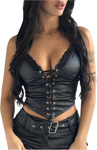 Floerns Women's Gothic Lace Up Leather Cami Top Sleeveless Club Night Out Outfit in Saudi Arabia