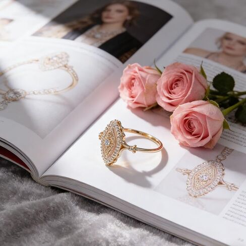 Wave Lace Ring,Vintage Court Style Art Deco Ring,Personalized Gold Rings for Women,Gold Wedding Rings Antique Jewelry for Women (Size 7) in Kuwait