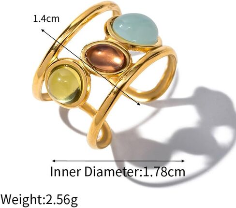 Natural Lapis Lazuli/African Jade Western Chunky Statement Rings, 18K Gold Plated Exaggerated Resizable Rings, 10 * 25MM Cut Gemstone, Stackable Fashion Ring for Women in Kuwait