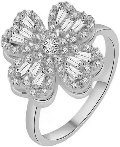 Dtja Elegant Crystal Rotating Clover Leaf Statement Ring for Women Stainless Steel Fashion Adjustable Love Hearted Flower Open Wrap Finger Rings Comfort Fit Luck Anniversary Jewelry in Saudi Arabia