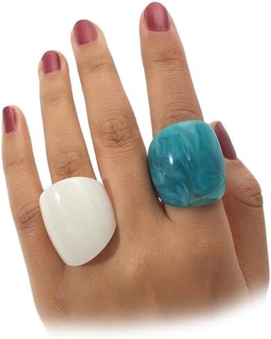 2Pcs Chunky Resin Knuckle Dome Rings Set for Women Dainty Large Y2k Acrylic Finger Nail Ring Pack Big Two Tone Plastic Statement Jewelry Gifts in Kuwait