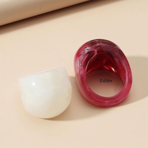 2Pcs Chunky Resin Knuckle Dome Rings Set for Women Dainty Large Y2k Acrylic Finger Nail Ring Pack Big Two Tone Plastic Statement Jewelry Gifts in Saudi Arabia