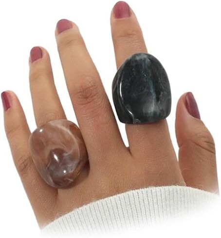 2Pcs Chunky Resin Knuckle Dome Rings Set for Women Dainty Large Y2k Acrylic Finger Nail Ring Pack Big Two Tone Plastic Statement Jewelry Gifts in Saudi Arabia