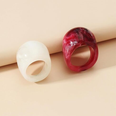2Pcs Chunky Resin Knuckle Dome Rings Set for Women Dainty Large Y2k Acrylic Finger Nail Ring Pack Big Two Tone Plastic Statement Jewelry Gifts in Saudi Arabia