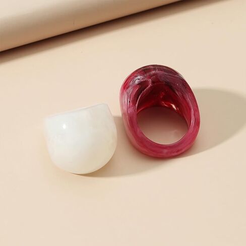 2Pcs Chunky Resin Knuckle Dome Rings Set for Women Dainty Large Y2k Acrylic Finger Nail Ring Pack Big Two Tone Plastic Statement Jewelry Gifts in Saudi Arabia