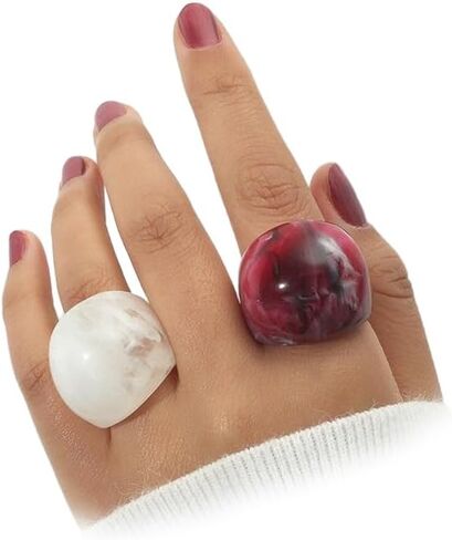 2Pcs Chunky Resin Knuckle Dome Rings Set for Women Dainty Large Y2k Acrylic Finger Nail Ring Pack Big Two Tone Plastic Statement Jewelry Gifts in Saudi Arabia