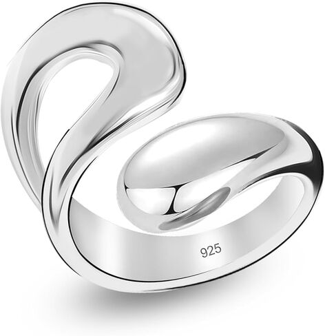 LeCalla 925 Sterling Silver Rings for Women | Chunky Teardrop Water Drop Open Ring | Adjustable Waterdrop Stackable Ring Jewelry Gift(Sizes 6-8No.) in Saudi Arabia
