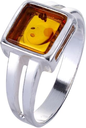 Holiday Gift Shops Sterling Silver and Baltic Honey Amber Flat Square Ring Lottie in Saudi Arabia