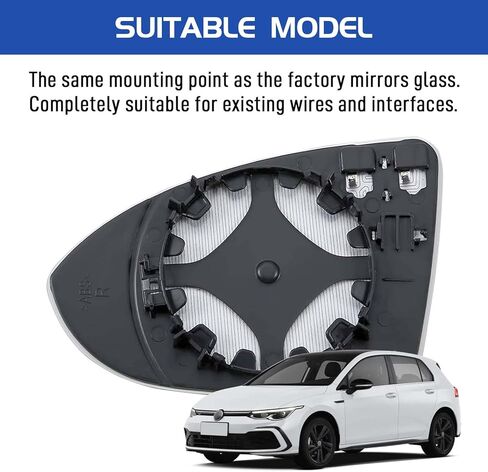 Passenger Side Mirror Glass Replacement for VW Golf MK7, Golf Golf GTI 2015-2021, Golf R Golf SportWagen 2015-2019, Golf Alltrack 2017-2019, Jetta 2019-2021, Right Heated Mirror with Clear Visibility in Saudi Arabia