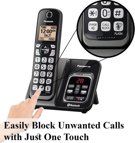 Panasonic KX-TG833SK Link2Cell Bluetooth with Talking Caller ID 3 Handset Cordless Phone (Renewed) in Saudi Arabia