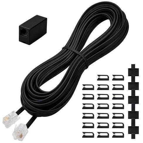Uvital Phone Extension Cord 33 Ft, Telephone Cable with Standard RJ11 Plug and 1 in-Line Couplers and 20 Cable Clip Holders, White in Kuwait