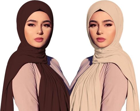 2PCS Solid Color Jersey Hijab Lightweight Soft Muslim Head Scarf Long Scarf Wrap Scarves for Women in Saudi Arabia
