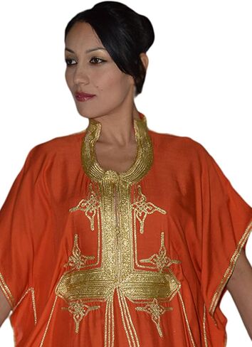 Moroccan Caftan Hand Made Breathable Cotton with Gold Hand Embroidery Long in Saudi Arabia