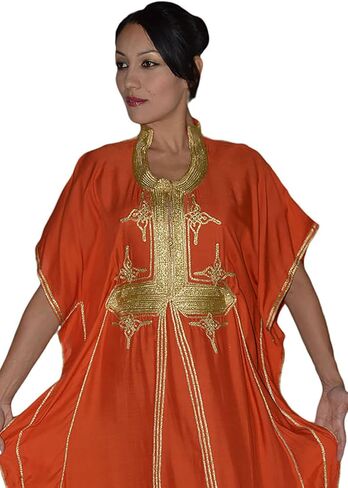 Moroccan Caftan Hand Made Breathable Cotton with Gold Hand Embroidery Long in Saudi Arabia