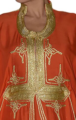 Moroccan Caftan Hand Made Breathable Cotton with Gold Hand Embroidery Long in Saudi Arabia