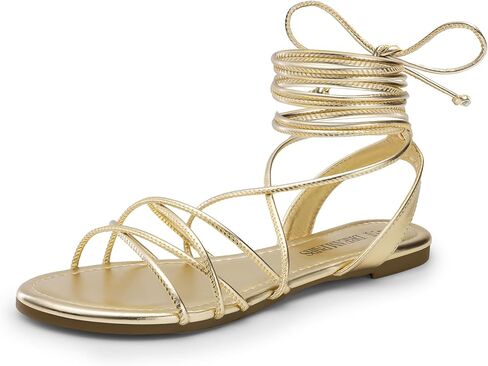 DREAM PAIRS Lace-up Gladiator Sandals Strappy Dressy Summer Flat Sandals for Women,Size 8.5,Gold,SDFS2408W in Saudi Arabia