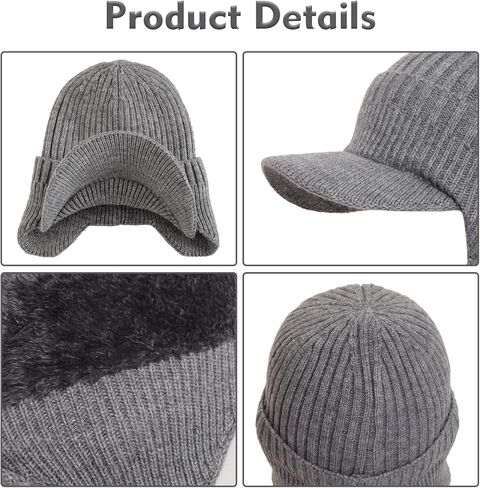 Winter Knit Hat with Brim Ear Warmth Protection Thick Knit Hat for Men Women for Winter Outdoor Sports Daily Wear in Kuwait