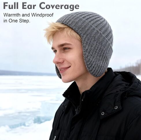 Winter Knit Hat with Brim Ear Warmth Protection Thick Knit Hat for Men Women for Winter Outdoor Sports Daily Wear in Kuwait