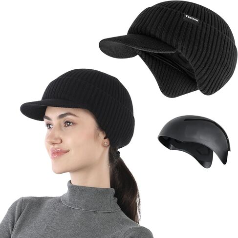 قبعة Tontron مع غطاء للصدمات، حافة وأغطية للأذن، قبعة متماسكة مبطنة بالصوف الدافئ في الهواء الطلق للرجال والنساء in Kuwait