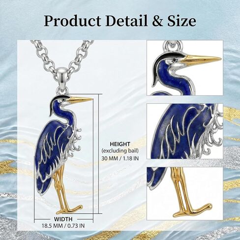Heron Necklace Sterling Silver Bird Pendant Necklace Blue Heron Jewelry Bird Gifts for Women in Saudi Arabia