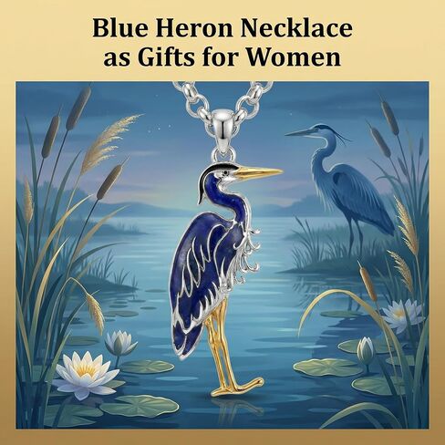 Heron Necklace Sterling Silver Bird Pendant Necklace Blue Heron Jewelry Bird Gifts for Women in Saudi Arabia