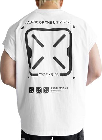 Fabric of the Universe Techwear Graphic Cyberpunk Fashion T-Shirt (White XB-03 Sleeveless, Medium) in Kuwait
