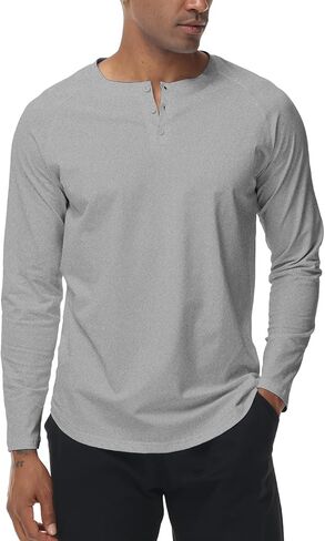 Men's Henley Shirts Button Down Neck Long Sleeve Shirts for Men Casual Solid Color Pullover T-Shirt Soft Basic Tops Gray in Saudi Arabia
