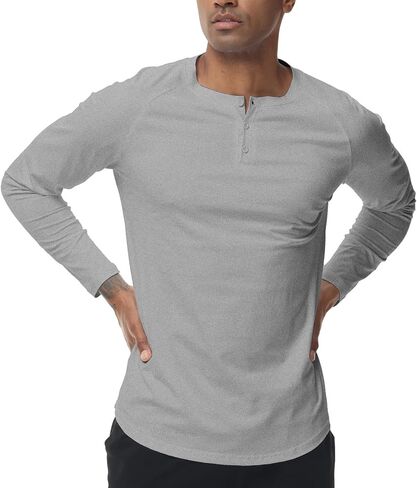 Men's Henley Shirts Button Down Neck Long Sleeve Shirts for Men Casual Solid Color Pullover T-Shirt Soft Basic Tops Gray in Saudi Arabia