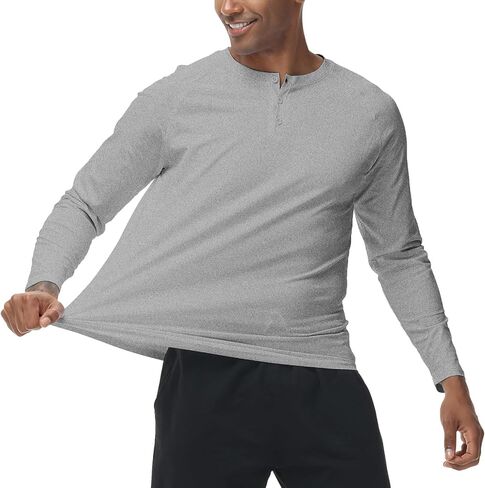 Men's Henley Shirts Button Down Neck Long Sleeve Shirts for Men Casual Solid Color Pullover T-Shirt Soft Basic Tops Gray in Saudi Arabia