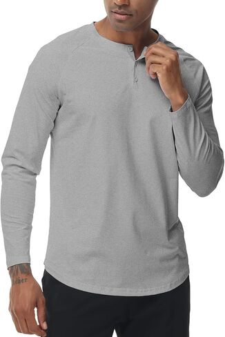 Men's Henley Shirts Button Down Neck Long Sleeve Shirts for Men Casual Solid Color Pullover T-Shirt Soft Basic Tops Gray in Saudi Arabia
