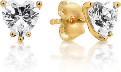 مجموعة Princess - "القلب المتلألئ" - أقراط على شكل قلب مقاس 6 × 6 مم (2.89 قيراط/زوج) زركونيا مكعبة مطلية بالذهب عيار 22 قيراط للأذنين الحساسة in Kuwait