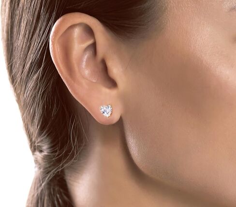 مجموعة Princess - "القلب المتلألئ" - أقراط على شكل قلب مقاس 6 × 6 مم (2.89 قيراط/زوج) زركونيا مكعبة مطلية بالذهب عيار 22 قيراط للأذنين الحساسة in Kuwait