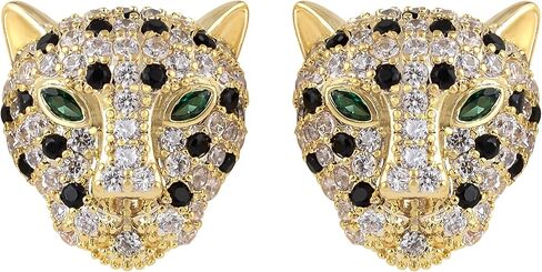 Alilang Gold Plated Leopard Cheetah Panther Head Animal Zircon 925 Sterling Silver Stud Earrings for Women in Saudi Arabia
