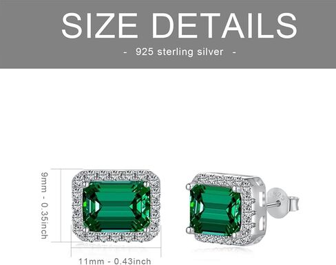 Emerald Earrings for Women Halo Created Emerald Green Stud earrings 18K White Gold Plated Silver in Kuwait