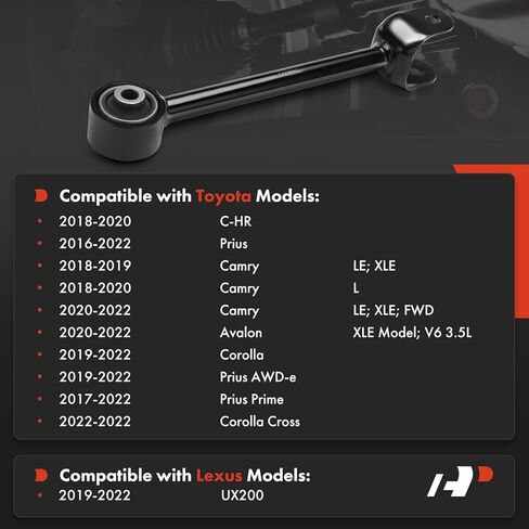 ذراع تحكم سفلي خلفي أمامي ممتاز، مع جلبة، متوافق مع Toyota Camry 2018-2022، Corolla 2019-2022، Corolla Cross 2022، Prius AWD-e Prime، Avalon، C-HR CHR & Lexus UX200 in Saudi Arabia