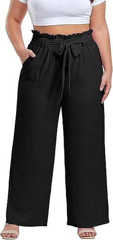 Womens Elastic High Wasisted Plus Size Drawstring Loose Palazzo Harem Workout Yoga Casual Wide Leg Pants in Saudi Arabia