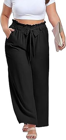 Womens Elastic High Wasisted Plus Size Drawstring Loose Palazzo Harem Workout Yoga Casual Wide Leg Pants in Saudi Arabia