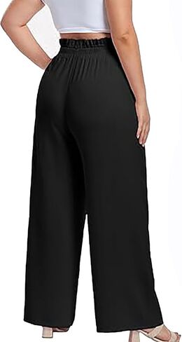 Womens Elastic High Wasisted Plus Size Drawstring Loose Palazzo Harem Workout Yoga Casual Wide Leg Pants in Saudi Arabia