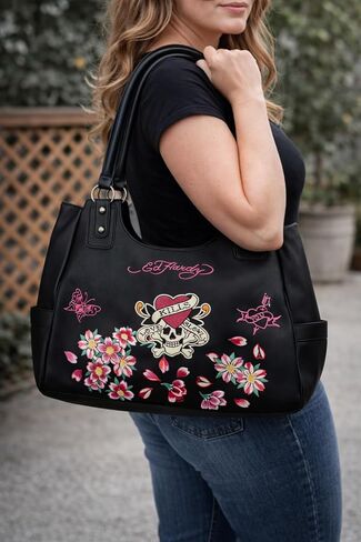 ED HARDY LOVE KILLS SLOWLY SKULL TOTE BAG in Kuwait
